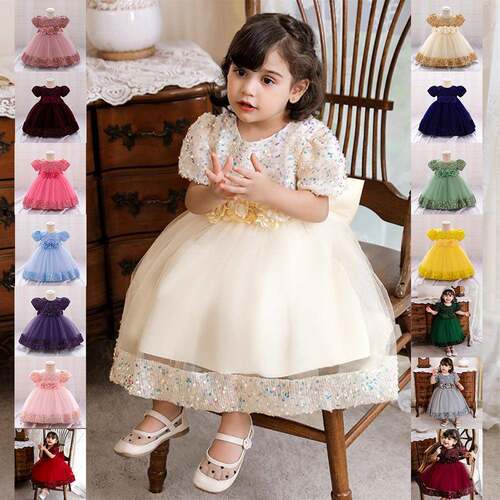 toddler girls glitter sequins flower decor formal dress