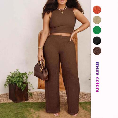 Two-Piece Set Women's Basic Solid Color Crop Tank Top &