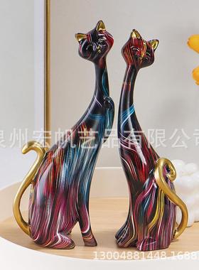 轻奢水转印猫咪摆件创意艺术感软装情侣对猫现代可爱婚庆