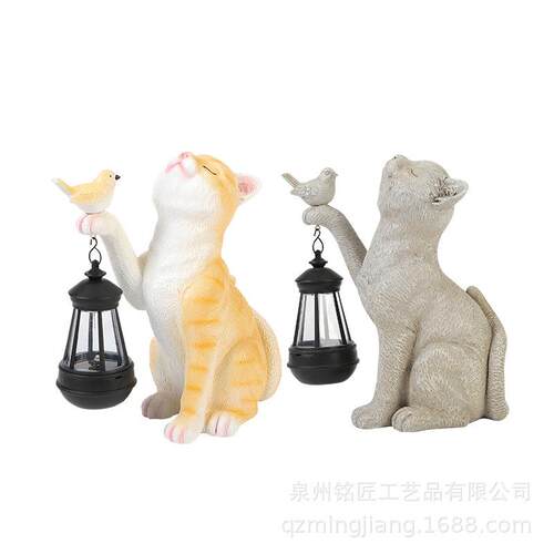 可爱猫太阳能灯动物鸟户外花园景观庭院幼儿园装饰摆件小夜灯