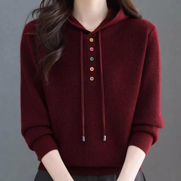 连帽针织衫女春秋季2025新款外穿卫衣宽松时尚毛衣打底衫短款上衣