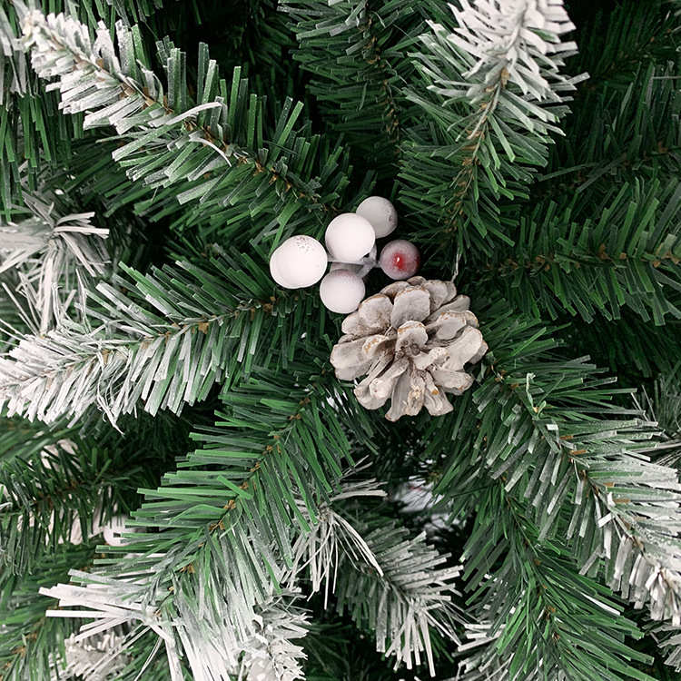 供货180CM尖头pvc喷白松果红果圣诞树 防火材料圣诞树批发