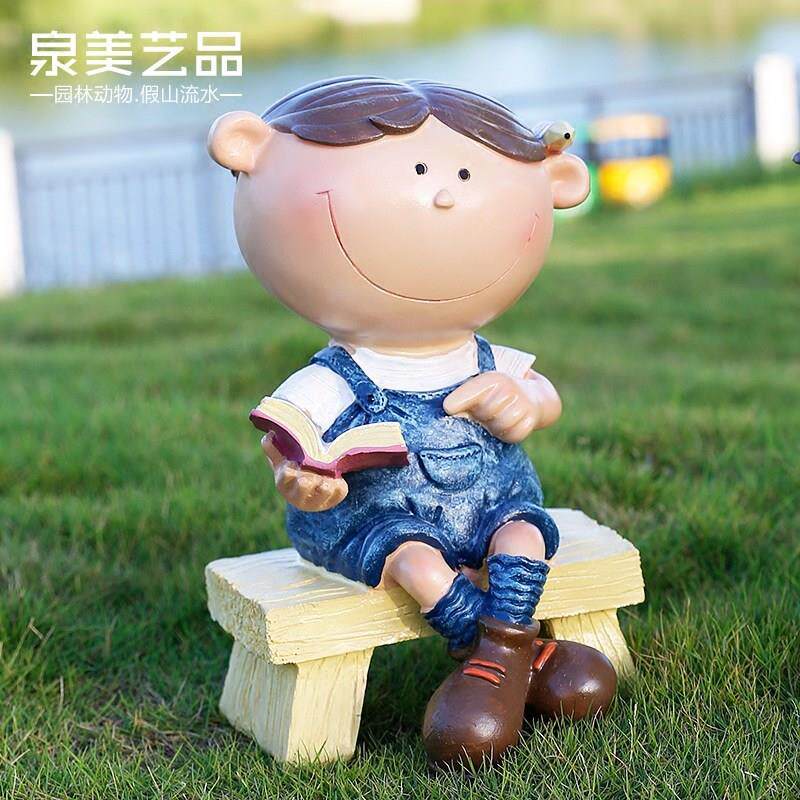 树脂娃卡通人物摆件卡通人物雕娃塑别户墅花园家庭院阳台田园居饰