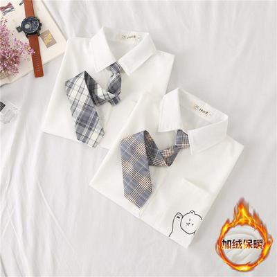 初田町jk2021日系学院风格子领带衬衣小熊刺绣白色少女加绒长袖衬