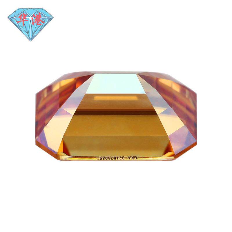 华港宝石 祖母绿切割芬达色莫桑石裸钻 长方倒角车平宝塔橙色戒面