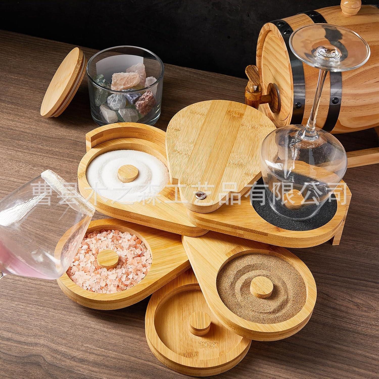 现货竹制五层调料盒可旋转盐器糖边果汁鸡尾酒调料瓶调味盒调酒