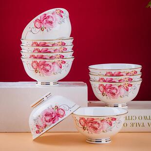 5个景德镇陶瓷碗家用吃6寸高脚米饭碗大号骨瓷粥碗大碗汤碗泡面碗