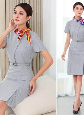 海航空姐制服连衣裙女灰色空乘新款高端夏装案场售楼部工作服职业