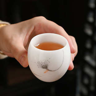 纯手绘冰种玉瓷主人杯龙蛋杯高端白瓷茶杯品茗杯功夫茶具单杯批发