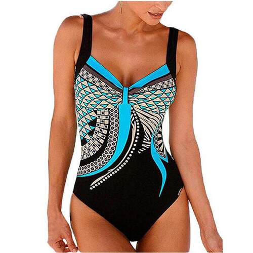 Womens Chevron Print Shirred Backless One-Piece Swimsuit