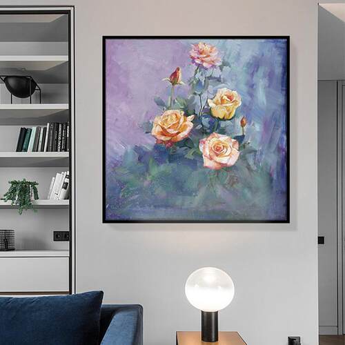 yihuiarts手绘油画客厅挂画简约北欧风玫瑰花