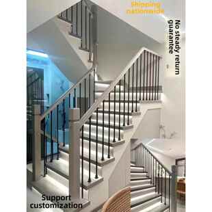 新型楼梯扶手中式室内覆式别墅楼梯装饰实木扶手锻铁家居高端感