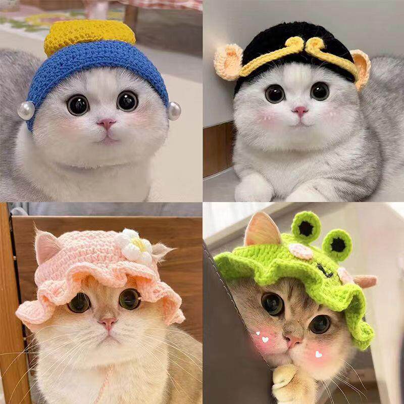 宠物头套猫咪狗狗编织帽子卡通可爱拍照道具头饰搞笑变身服