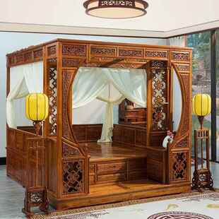 踏步床实中仿古明清床古式 古560典床千工拔步雕花月洞架木 典老式