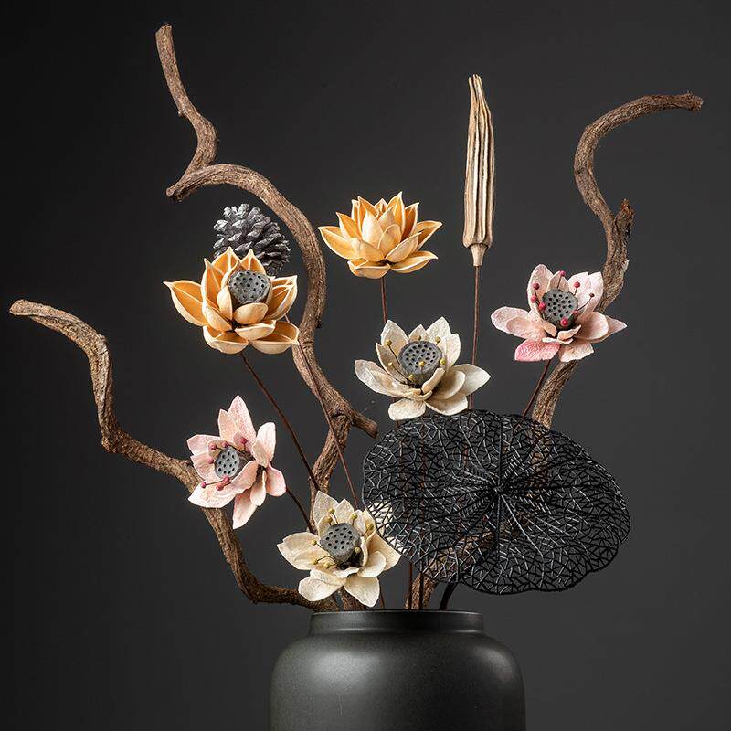 干花花束真花手工落地高枝装饰摆件招财天然莲蓬插花家居客厅摆设