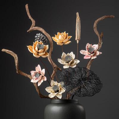 干花束真花莲手工落地高枝装天饰摆件招财花然蓬插TB-63381花家居
