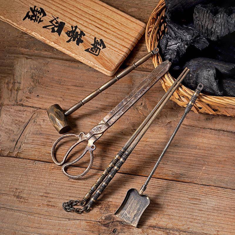 炭炉工具手工铜炭夹子炭铲碳灰铜铲子铜火钳铜锤子铜勺子铜筷子