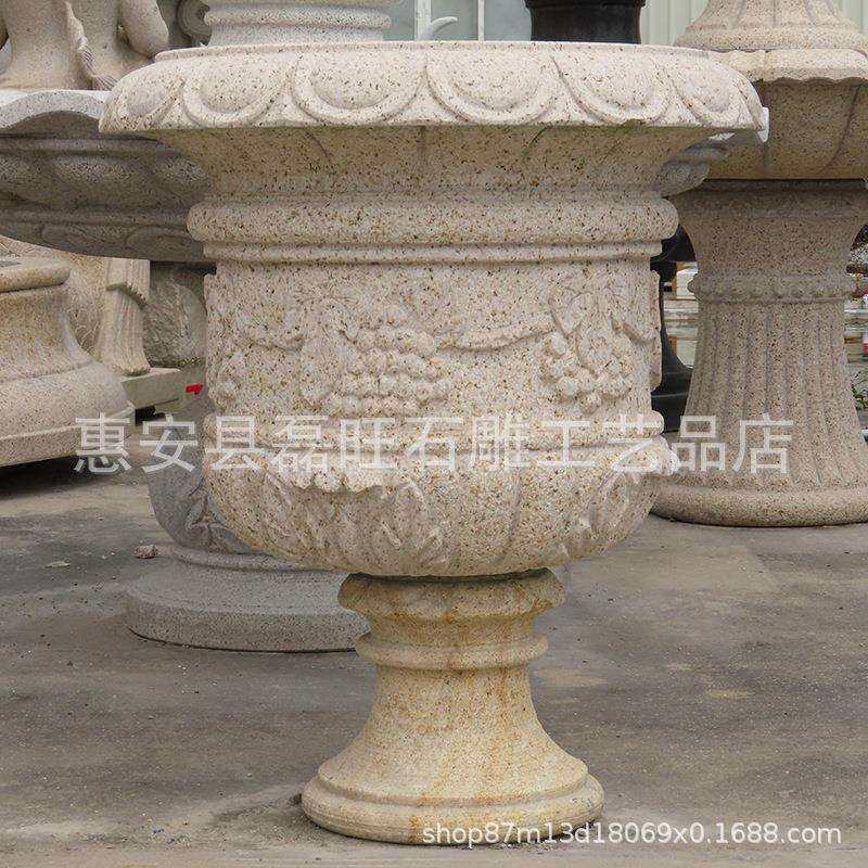厂家供应石雕花盆景观工程黄金麻欧式小区别墅园林户外黄锈石花钵