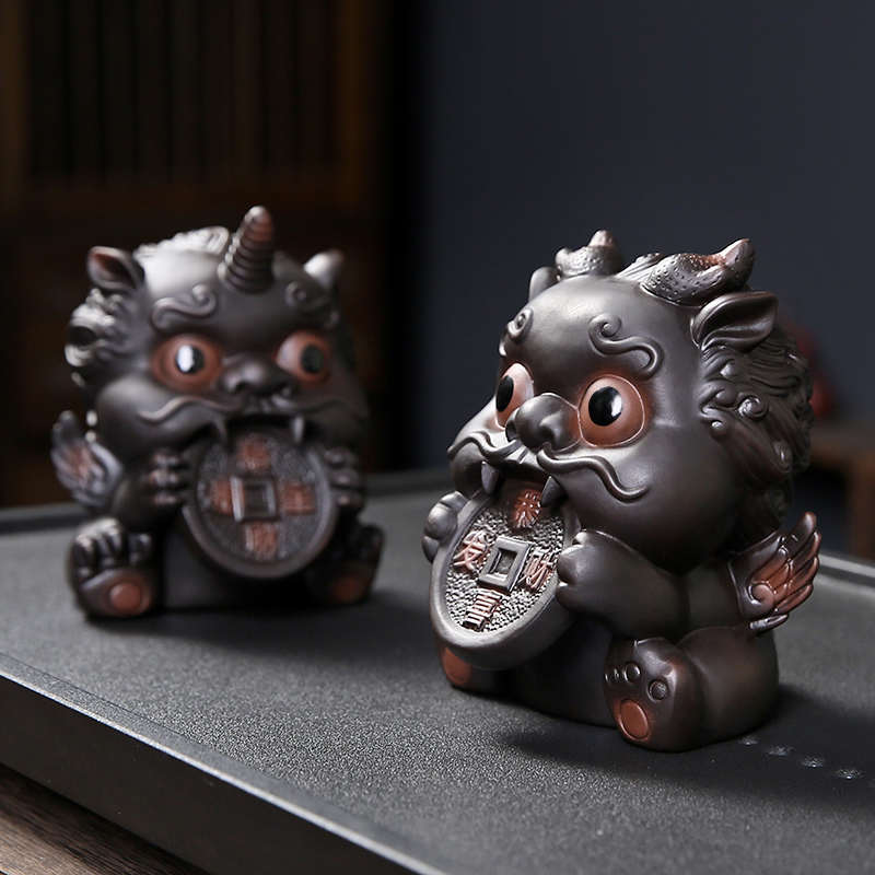 紫陶招财貔貅茶宠精品可养茶玩茶桌茶盘茶宠物装饰品摆件茶具配件