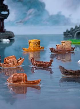 微景观创意江南游船乌蓬船 水族鱼缸造景diy装饰品配件树脂小摆件