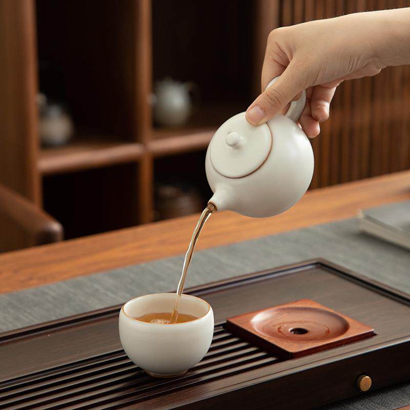 德化陶瓷【单茶壶满170ml半哑光】精工汝窑米黄色 君子壶 中容量