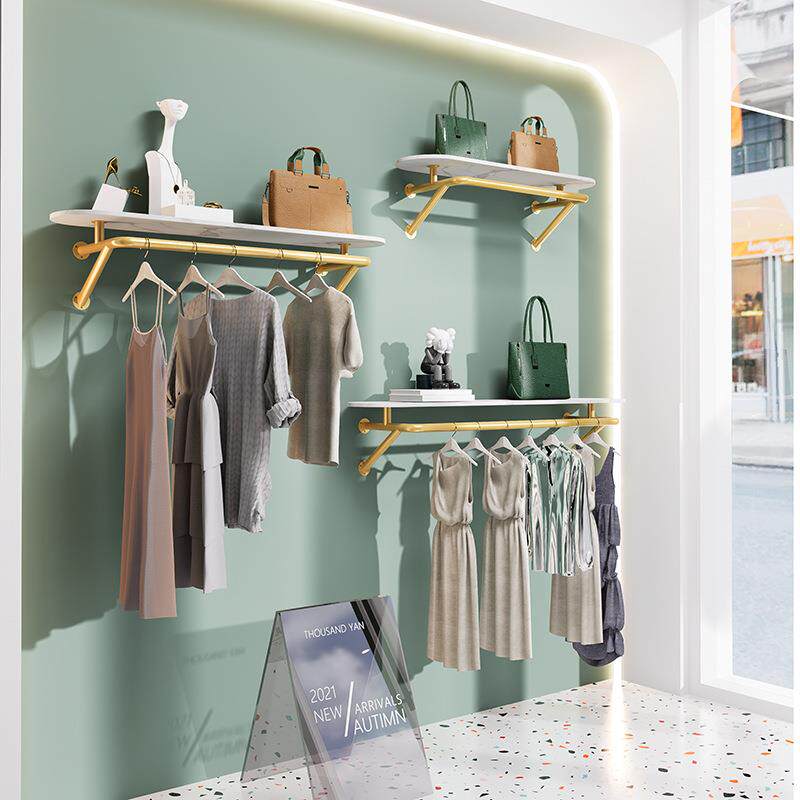 服装店上墙展示架侧挂衣服架壁挂式挂衣架男女童装点墙上陈列货架