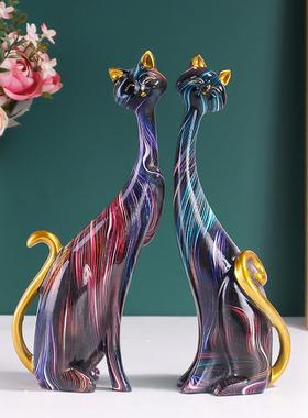 新中式摆件轻奢高档客厅创意家居油画猫抽象桌面树脂工艺品节日房