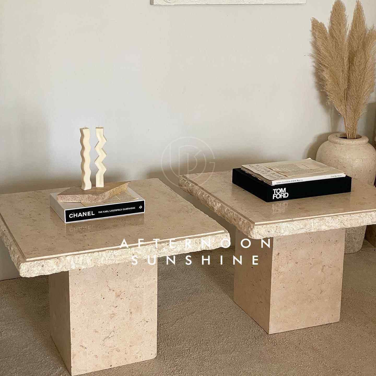 轻奢天然洞石装饰茶几样板房客厅桌子工艺品摆件花园咖啡桌子角几