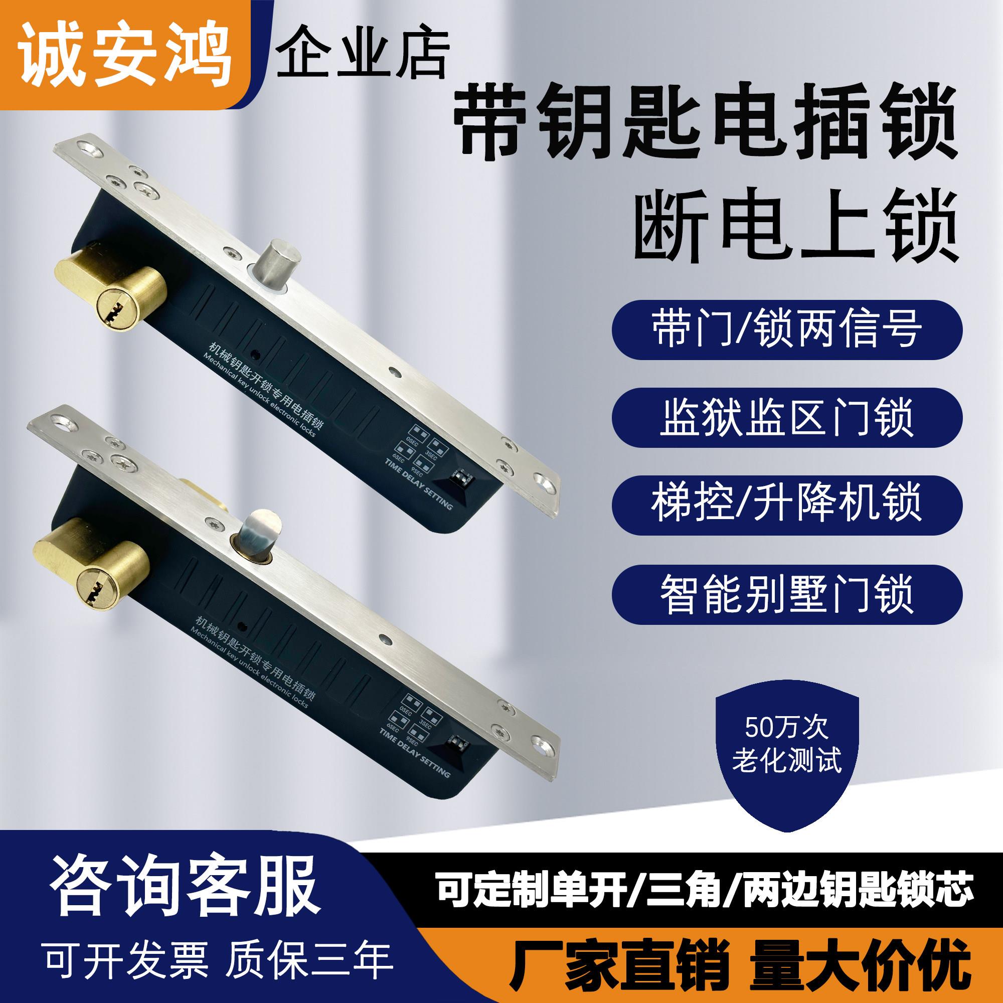 带钥匙电插锁机械钥匙监狱电插锁断电常闭锁别墅大门升降机电控锁
