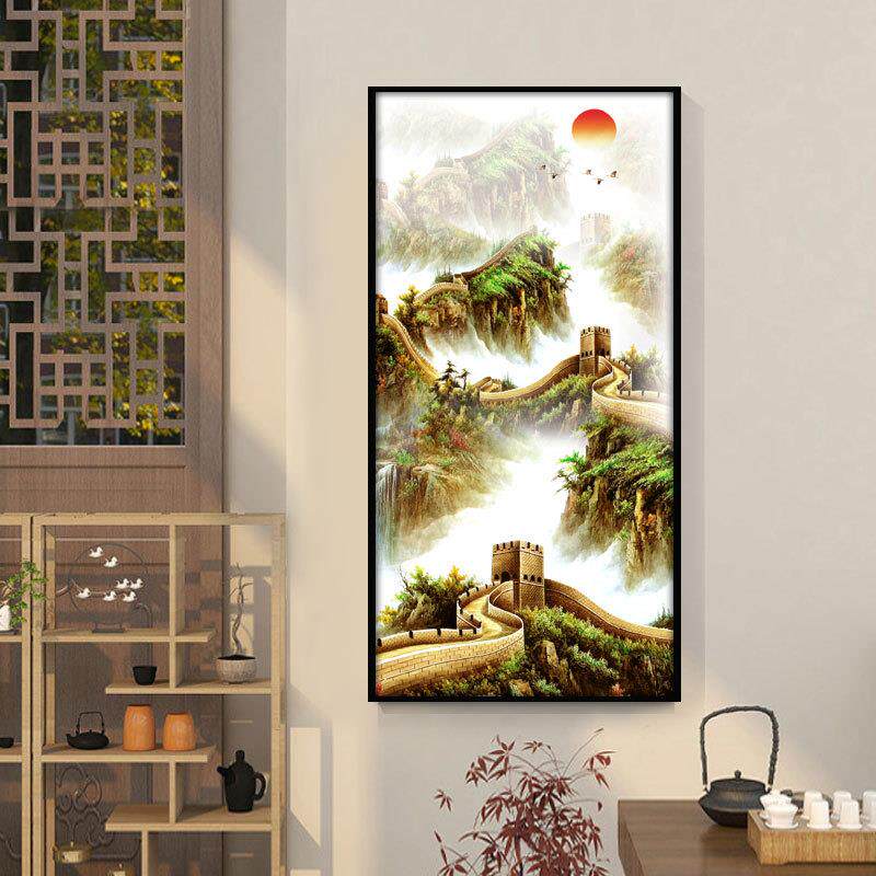 万里长城画靠山图玄关装饰画竖版山水画客厅风景过道走廊尽头挂画
