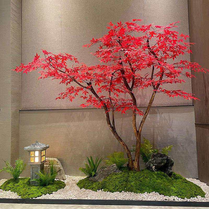 仿真枫叶树红枫树大型商场酒店绿植假树室内外落地简约装饰造景图片
