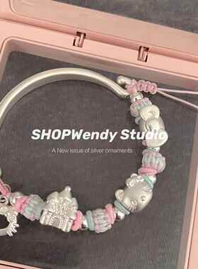 SHOPWendy | 足银999可爱卡通kitty城堡蝴蝶结编绳手镯可调节