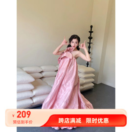 蝴蝶结轻礼服晨袍女新娘，结婚公主裙成人礼，抹胸长裙浅粉色十樱生日