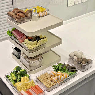 火锅配菜盘家用分格备菜盘可旋转置物架多层备菜大容量拼盘