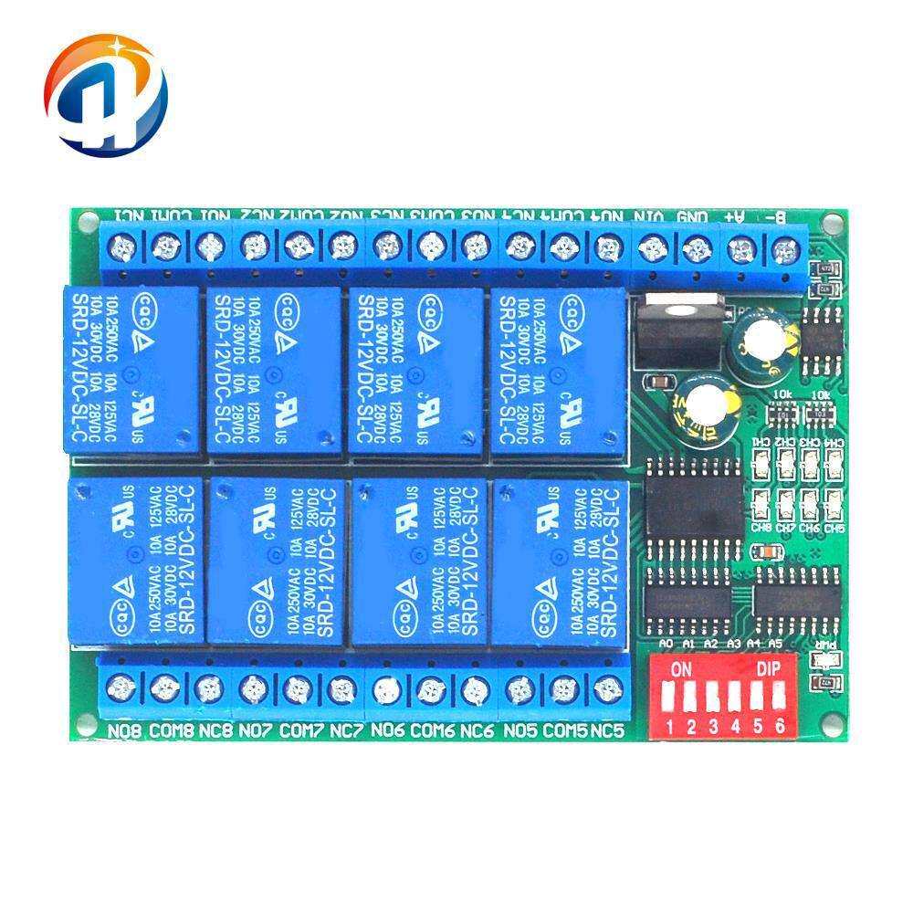 12V 8通道RS485继电器 Modbus RTU协议 串口遥控开关PLC控制板