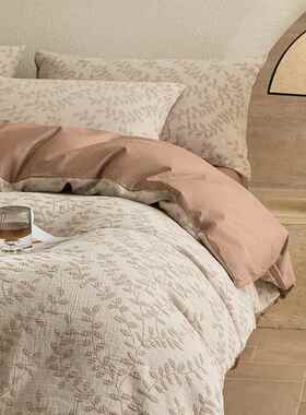 这款床很软四~全棉lanl2025三层纱色织提学花上件套纯棉生三件套