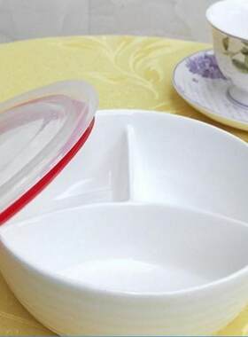 陶瓷餐盘带盖子分格饭碗可微波炉加热适合蒸笼蒸菜潮州产带餐选-