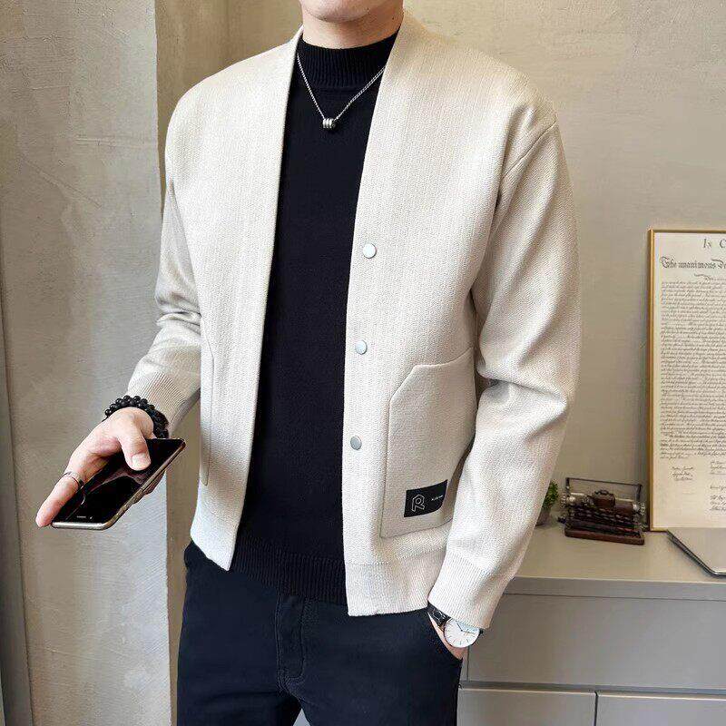 潮牌秋季新款开衫男针织衫修身韩版毛衣夹克男士薄款线衣休闲外套