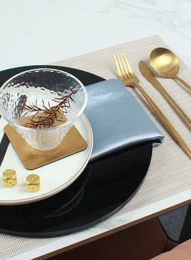 22N-4直边盘配黑色亚克力盘北欧轻奢样板间餐具套装软装摆台