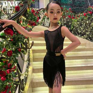 DNW夏季少儿表演练习服套装网红儿童新款拉丁流苏练舞蹈演出服