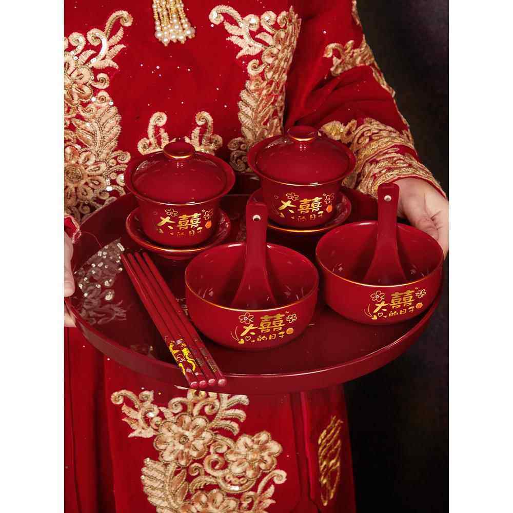 景德镇敬茶杯子喜碗结婚礼喜事红色改口盖碗茶具对碗筷套装陪嫁品,节庆用品/礼品,喜碗/敬茶杯,淘宝优惠券,粉丝福利购,淘宝优惠卷
