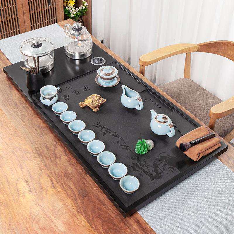 整块乌金石茶盘套装全自动上水茶台烧水壶一体电磁炉家用茶海刻字