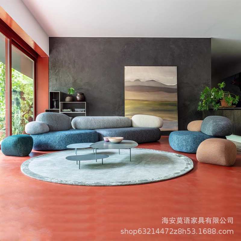 北欧极简设计师模块异形沙发酒店大厅自由组合豆腐块布艺沙发鹅卵