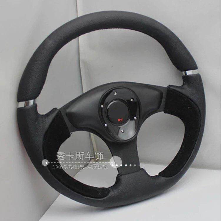 小车改装通用赛车14寸竞技赛车方向盘罗技改装真皮磨砂方向盘