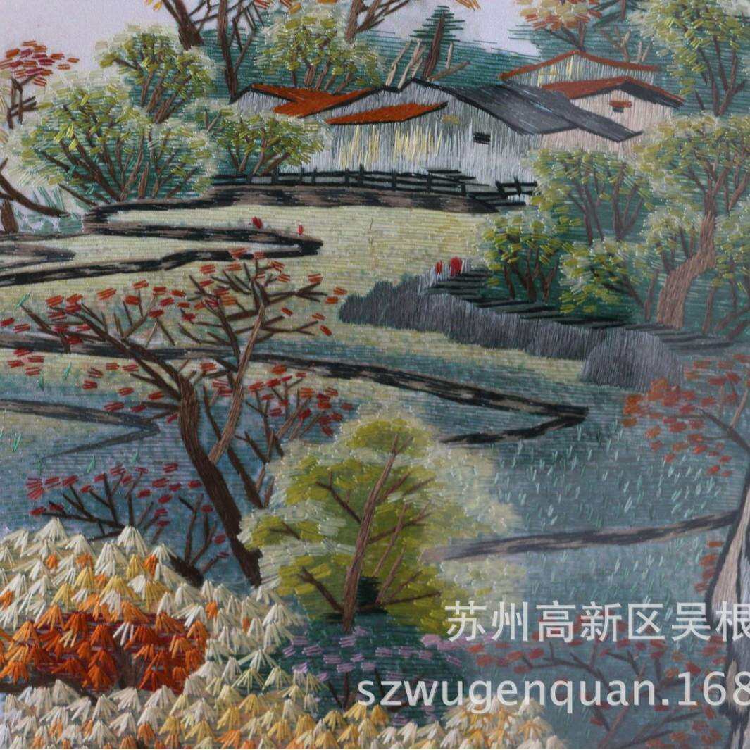 苏绣成品挂画客厅书房带框挂画苏州手工刺绣春夏秋冬山水厂家生产