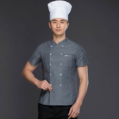 正品棉麻厨师服短作袖服粉色男女款工衣主题餐饮后厨服装铁板工烧