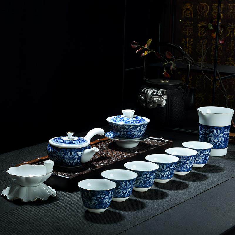 高档馨玉坊青花功用夫茶具套装瓷家整套创意陶茶道茶壶茶子盖碗套