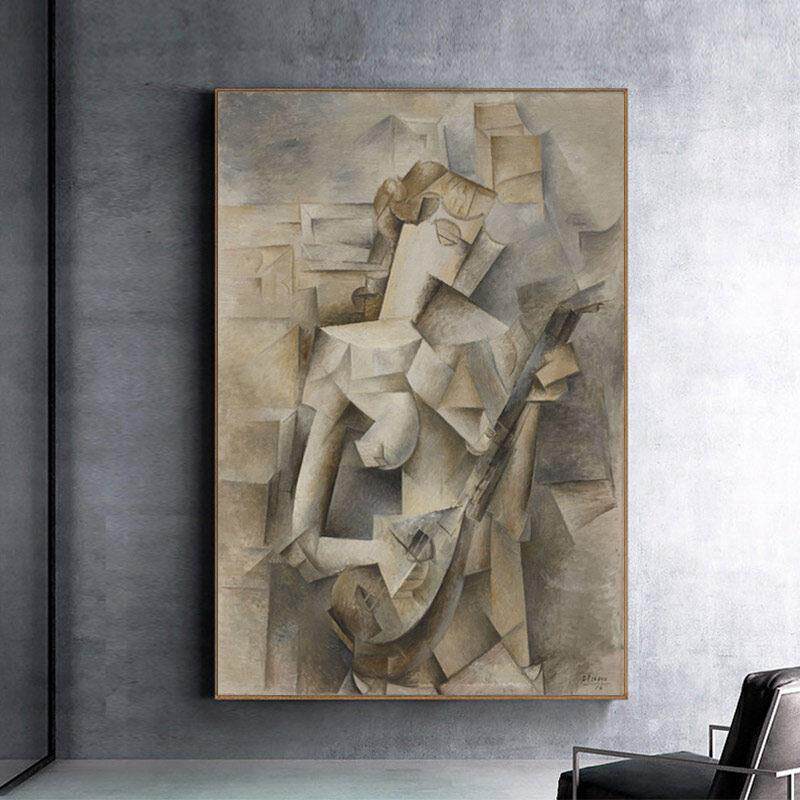 毕卡索装饰画弹曼陀林的女孩现代抽象客厅挂画名画饭厅书房艺术画