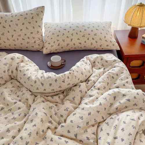 A类可三母婴级全棉小碎UVP花双纱四件套裸睡亲肤软糯层纯棉床上件