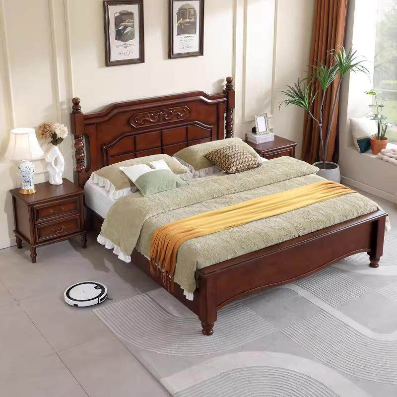 美式乡村实木双人大床轻奢主卧室婚床现代简约小户型高箱储物家具